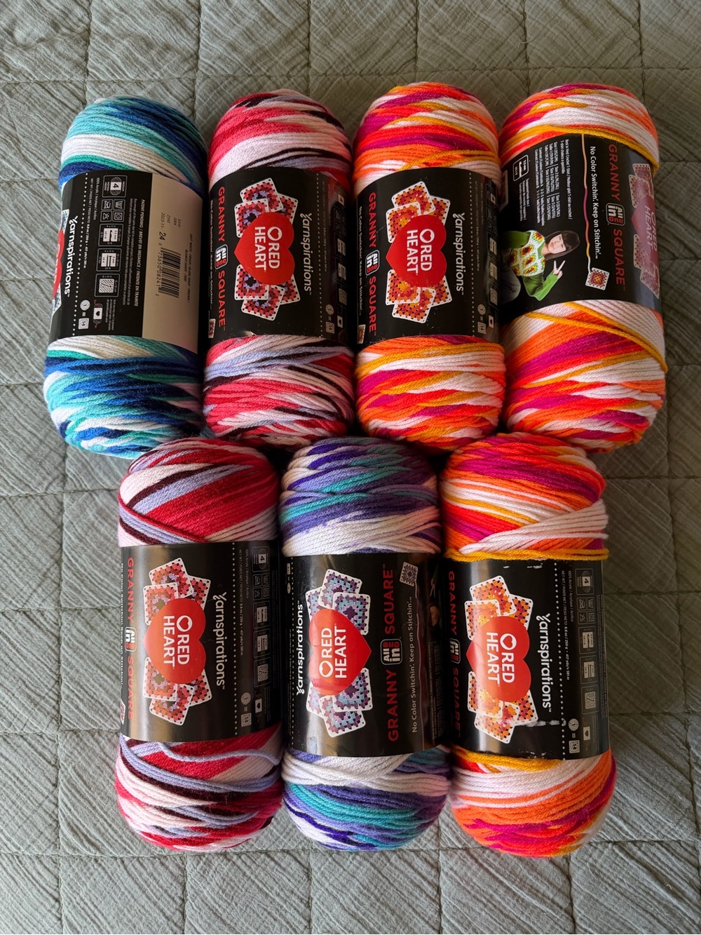 Red Heart Granny Square Yarn Bundle of 7 Skeins Neon Retro Colors